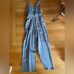 Blue striped button one piece size small